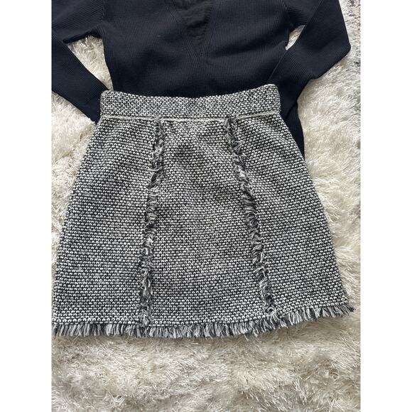 Paola Bernardi Black White Tweed Fringe Mini Skirt Size XS - Picture 5 of 8
